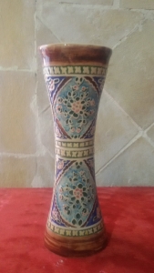 Tall Hand-Painted Floral Ceramic Vase (Blue & Brown Traditional Motifs)