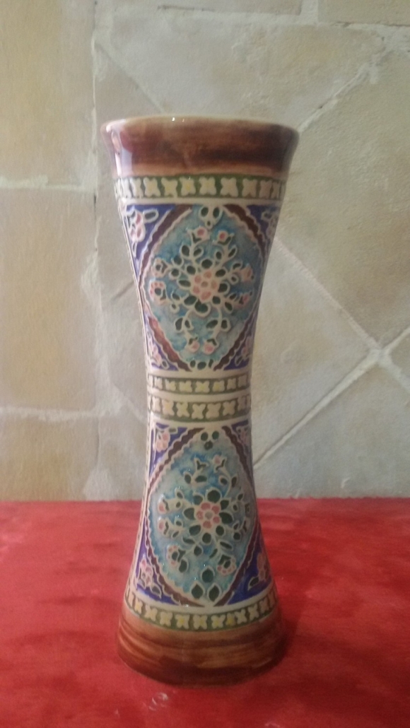 Tall Hand-Painted Floral Ceramic Vase (Blue & Brown Traditional Motifs)