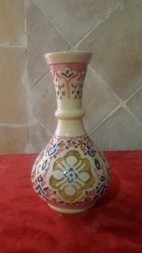 Hand-Painted Mini Ceramic Vase with Floral Medallion Pattern (Cream & Pink)
